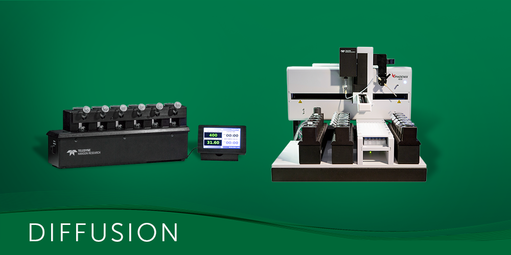 Lab equipment with a screen on a green background, featuring the brand 'Diffusion'.
