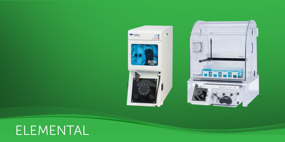 Two laboratory equipment units on a green background with 'Elemental' branding.