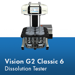 Vision G2 Classic 6 Dissolution Tester on a white background with blue banner
