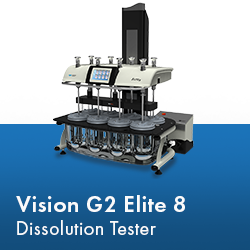 Vision G2 Elite 8 Dissolution Tester on a blue background