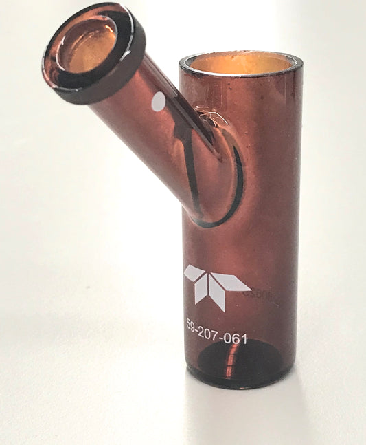 Cylindrical glass container with connector