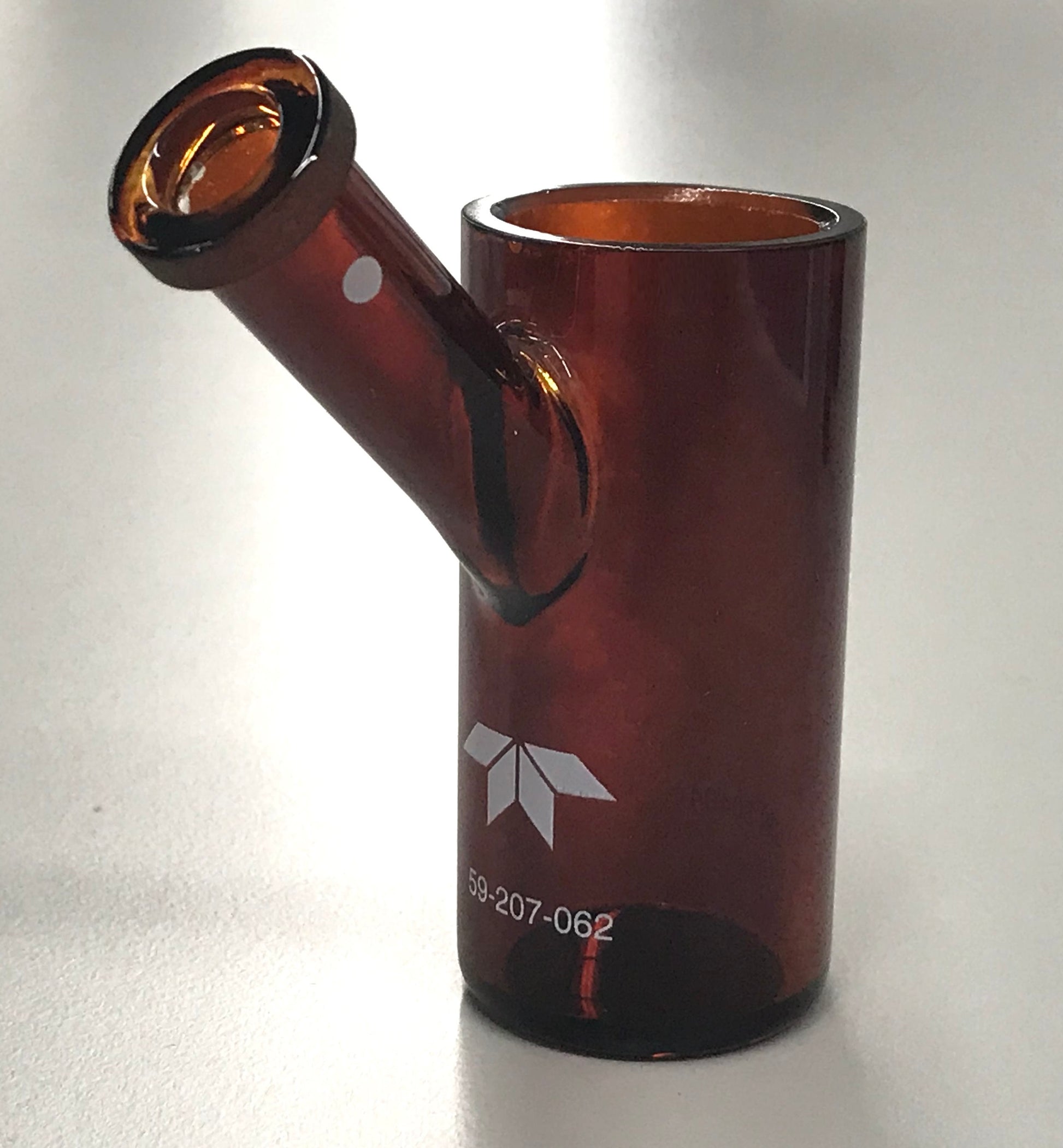 Cylindrical glass container with connector