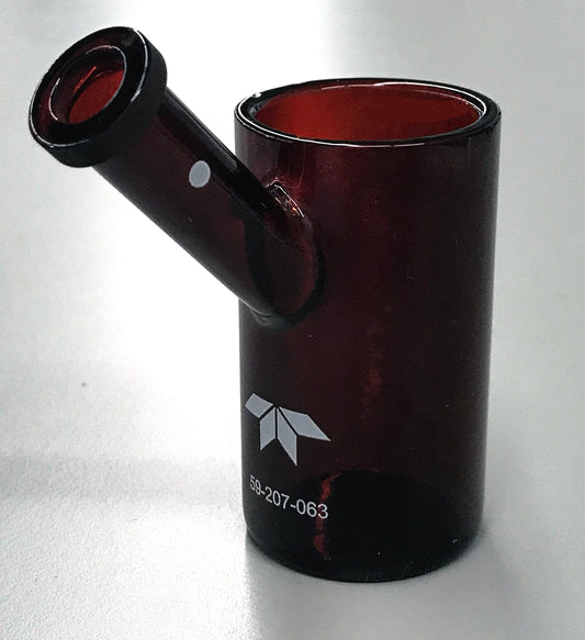Cylindrical glass container with connector