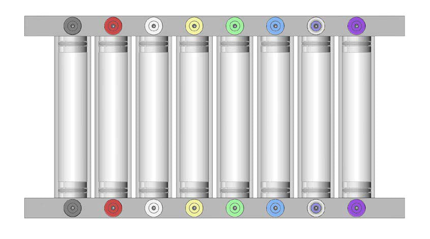 Set of encased cylinders.