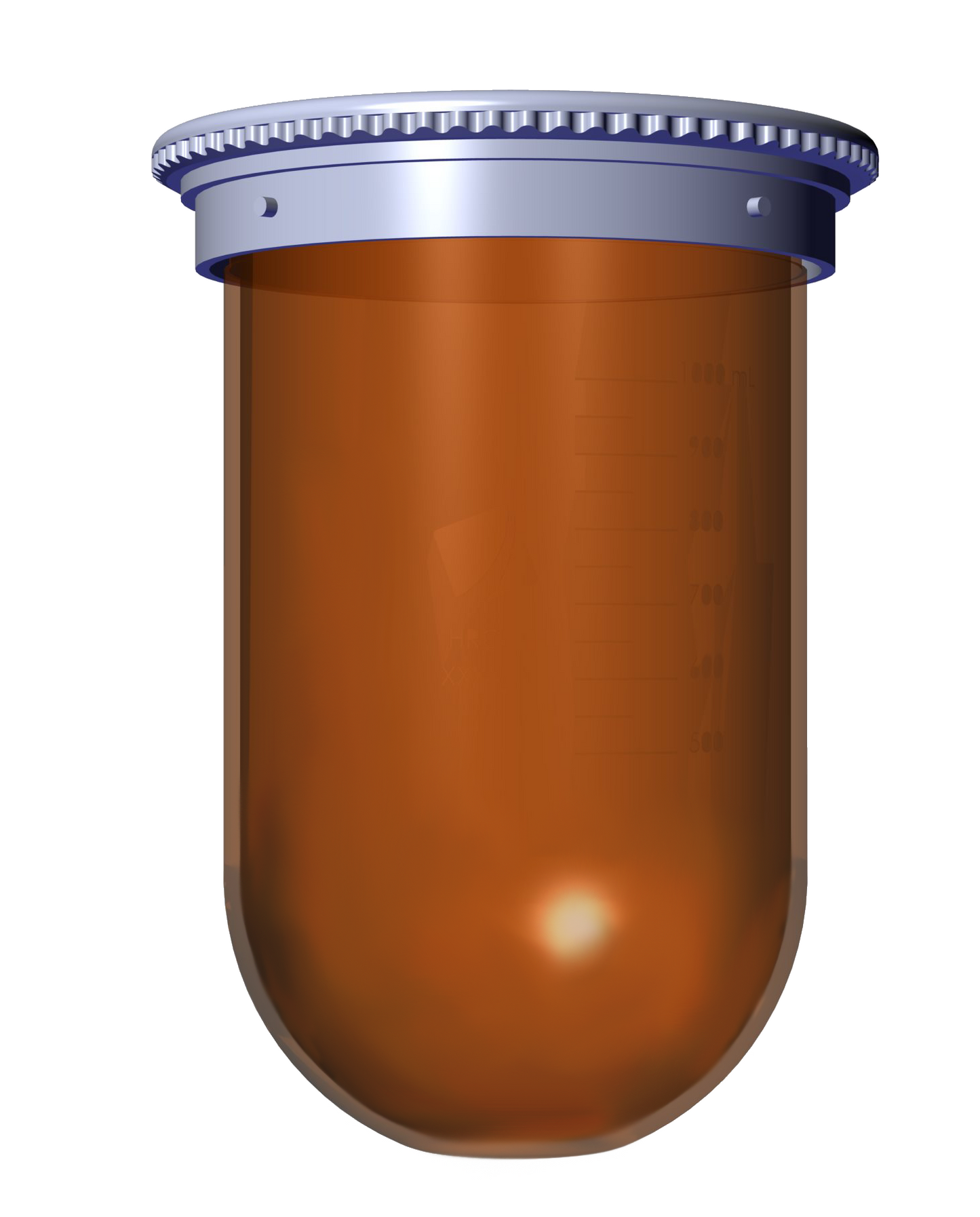 Amber colored vessel with cap.