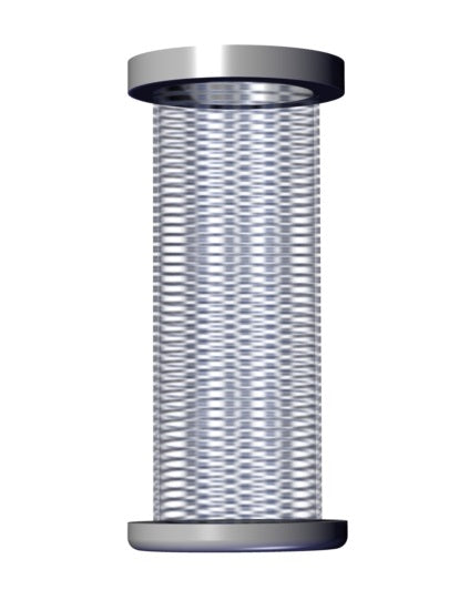 Cylindrical shaped container made of wire mesh.