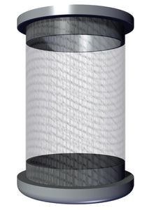 Cylindrical shaped container with mesh walls.